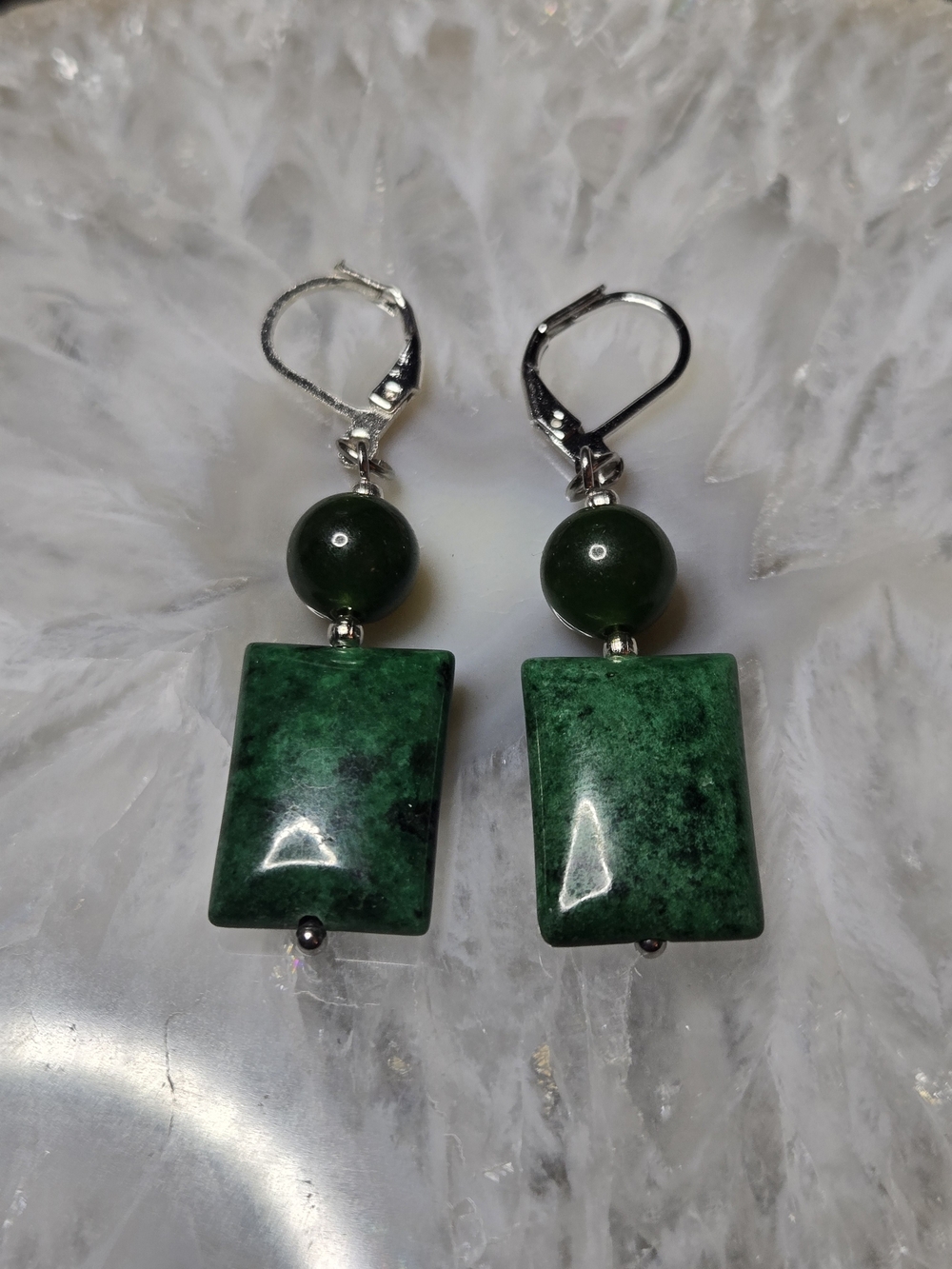 Emerald Green And Nephrite Jade Earrings